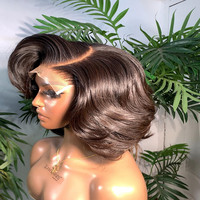 Perruques en cheveux humains à dentelle complète HD 13x4, coupe courte bob ondulée sans colle, densité 180%, pré-épilées, double trame, vierges, en solde à prix réduit