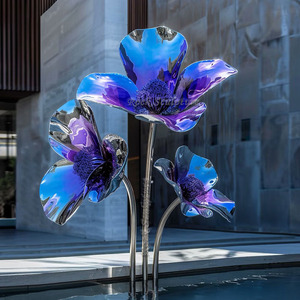 نافورة منحوتة على شكل زهرة اللوتس الكبيرة مصنوعة من الفولاذ المقاوم للصدأ، تمثال فني معدني مخصص لتزيين الحدائق - Product Image 5