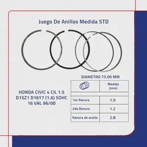 Jeu de segments de piston standard pour Honda Civic 4L 1.6 D16Y 1.6 SOHC 16V 96/00 - Product Image 2