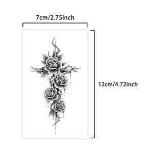 Tatuaje Semipermanente de Rosa y Cruz de Elegancia Vintage, Resistente al Agua, Dura 2 Semanas, Tatuaje Herbal Realista para Brazo y Cuerpo - Product Image 2