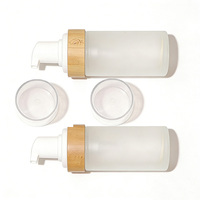 Flacon moussant professionnel pour nettoyant visage avec anneau en bambou, emballage en verre dépoli pour distributeur de mousse nettoyante pour le visage