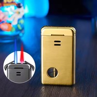 Briquet à double flamme rouge et bleue, briquet gonflable en métal pour cigarettes