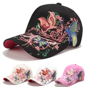 Mode Protection solaire Sequin papillon fleur broderie florale Logo 3D personnalisé femmes casquette de Baseball en coton