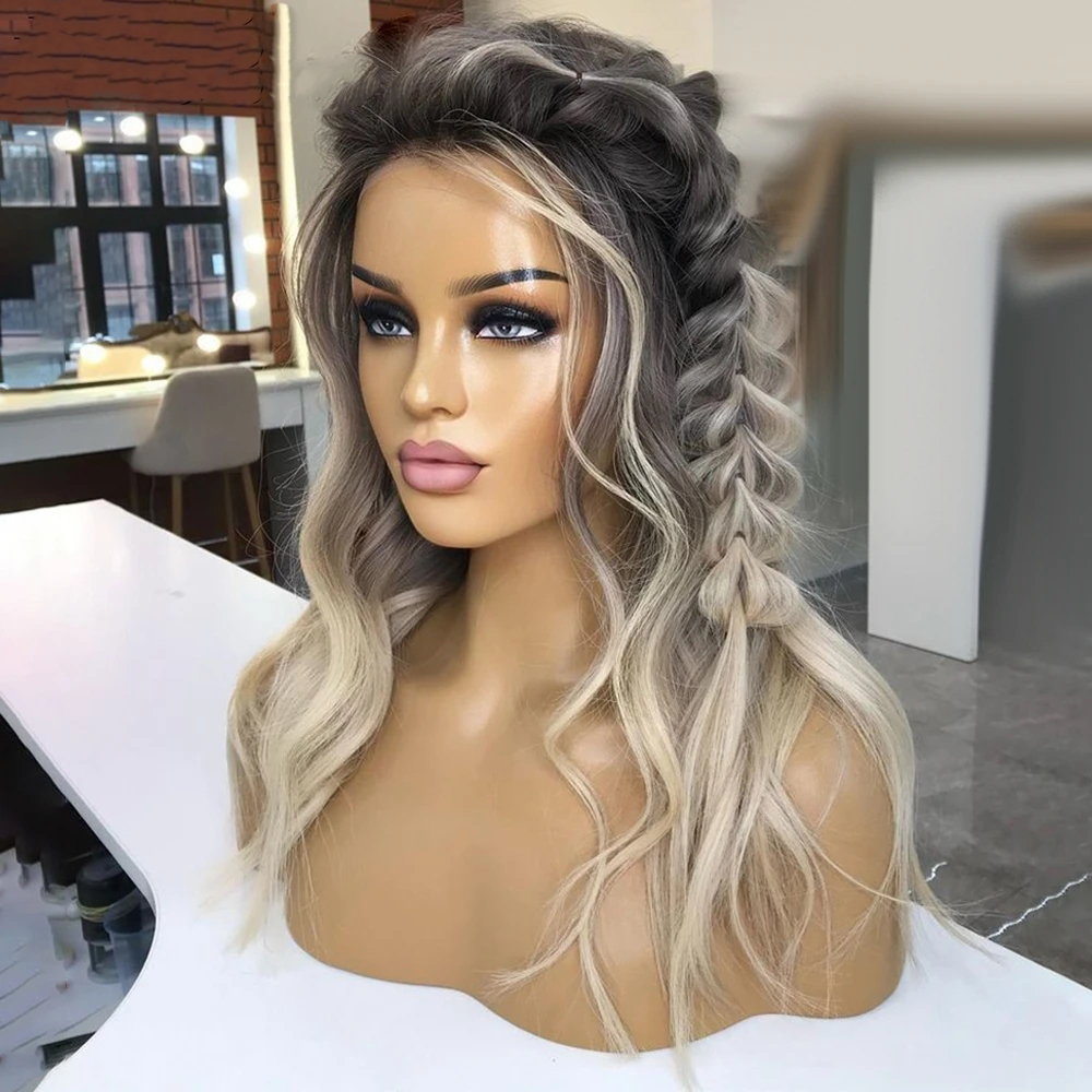 13x6 Highlight Ash Grey Blonde Lace Front Human Hair Wigs display picture 2