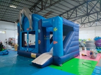 Offre Spéciale : Château Gonflable Thème Dauphin Océanique avec Toboggan Intégré, Maison de Rebond Gonflable pour Enfants