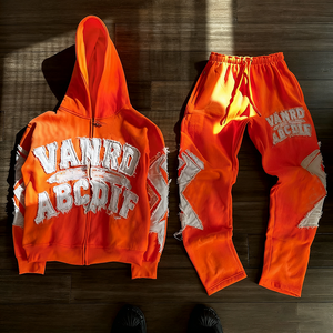 Custom Sweatsuit Manufacturer Oversized Distress Patch Embroidery Acid Wash Hoodie and Sweatpants Set Flared <strong>Tracksuit</strong> for Men - Product Image 3