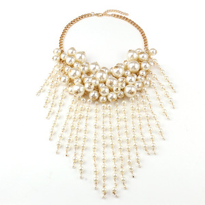 Collier ras du cou à pampilles en fausses perles blanches, bijou de fête multicouche, pièce maîtresse tendance - Product Image 5