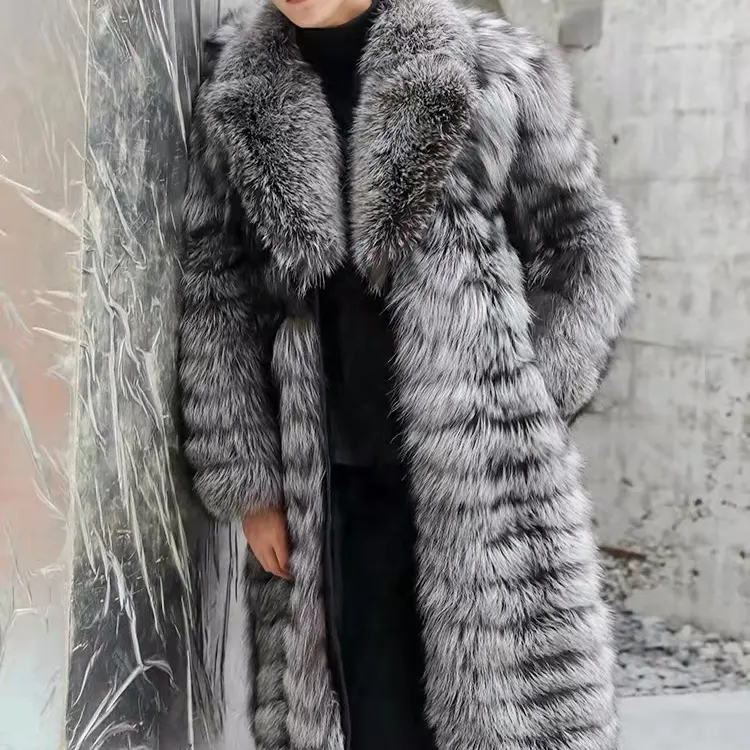 Зимнее уличное Мужское пальто из лисьего меха, длинное меховое пальто, модное меховое пальто