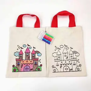 Hızlı teslimat özel Logo moda katlanabilir DIY boyama çocuklar taşınabilir alışveriş çift taraflı pamuk Tote çanta
