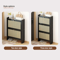 Meuble de rangement à chaussures en bambou moderne, design luxueux, prix abordable, fin, avec tiroirs, couleur bois clair, pour l'entrée