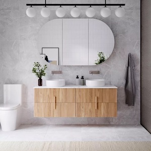 Mueble de Baño Vertical Estilo Japandi con Ranuras, Gabinete de Baño Colgante de Roble Natural con <span class=keywords><strong>Cajones</strong></span> de Almacenamiento Divididos <span class=keywords><strong>para</strong></span> Proyectos de Villas - Product Image 6
