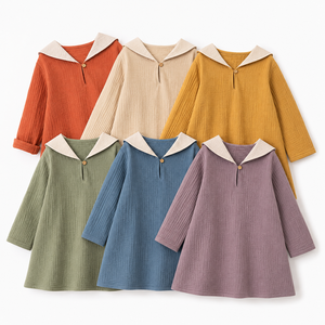 Nuovo Abito Autunnale 2026 in Cotone Organico 100% con Colletto alla Marinara per Bambine, Maniche Lunghe e Bottoni in Legno, Collezione Primavera-Autunno - Product Image 2