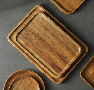 Plateau à thé rectangulaire en bois de zèbre japonais plats et assiettes pour servir des tasses à thé et des fruits décor de fête - Product Image 5