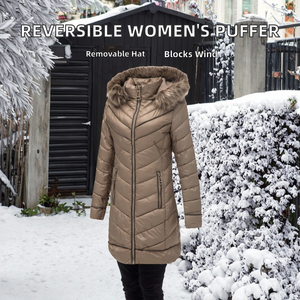 เสื้อแจ็คเก็ตผู้หญิงแบบขายส่ง สีพื้น ทอผ้าแบบควิลท์ ซิปหน้า ระบายอากาศได้ดี สวมใส่ได้สองด้าน สำหรับฤดูหนาว ใช้กลางแจ้ง รับสั่งทำ - Product Image 2