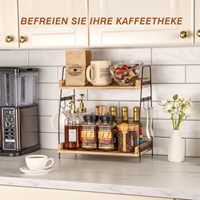 Organisateur de comptoir moderne à double niveau en bois pour station à café, étagère pliable multifonctionnelle, support de rangement pour condiments