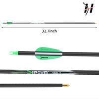 12 flèches de tir à l'arc en carbone pur pour la chasse, pour arc à poulies et arc classique, 400 Spine, 32 pouces, 6,2 mm, avec pointe en acier et plumes en plastique
