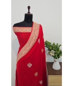 Sari Banarasi Tassur Kadhwan de Lujo Hecho a Mano, Tejido a Mano con Detalles Tradicionales Exquisitos, Tela Elegante con Protección Solar - Product Image 1