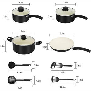 Modern <b>Pots</b>&<b>Pans</b> Bakelite Handles Glass Lids Dishwasher Oven Safe Heat Resistant 11-Piece Ceramic Non-Stick Cookware Set Gas - Product Image 2