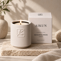 Bougie parfumée AIKUN en céramique gaufrée blanc mat avec mèche unique, boîte cadeau personnalisée pour la décoration intérieure