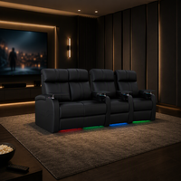 Canapé inclinable électrique moderne à trois places en cuir véritable et bois, zéro gravité, extensible, pour hôtel, avec LED 7 couleurs