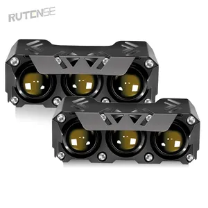 Rutense Hoge Kwaliteit Auto Led Lamp 3 Lens Auto Koplamp Motorfiets Led Koplampen 24W Wit Geel Auto Verlichting