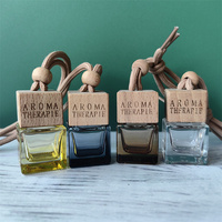 Bouteille diffuseur de parfum pour voiture en verre noir dégradé classique de 8 ml avec bouchon en bois noir, vide, pour huiles essentielles et désodorisant suspendu
