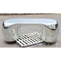 Nouvelle table basse de salon design en acier inoxydable poli miroir, avec tiroirs de rangement et forme incurvée irrégulière