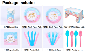 Assiettes jetables pour révélation du sexe du bébé, 10 assiettes en papier rose clair et bleu clair, décorations pour révélation du sexe garçon ou fille - Product Image 2