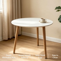 Table à manger ronde nordique de 60 cm, plateau blanc, aspect bois, pieds de 48 cm de hauteur, table basse pour salon, balcon