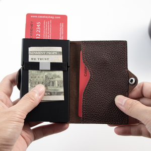 กระเป๋าสตางค์หนังแท้ลายลิ้นจี่สีตามสั่ง ป้องกัน RFID สำหรับใส่บัตรเครดิต บัตรธุรกิจ ดีไซน์บางเฉียบ มินิมอล อัตโนมัติ - Product Image 3
