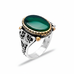 Ottoman Design Green Agate Ovan Cut Gemstone Authentic <b>Men</b> <b>Ring</b> Wholesale Handmade 925 Sterling Silver - Product Image 2