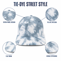 Casquette de baseball unisexe personnalisée en sergé tie-dye à 7 panneaux et visière plate, style formel, vintage, sportif, pour le quotidien, décontracté, extérieur, mode et streetwear