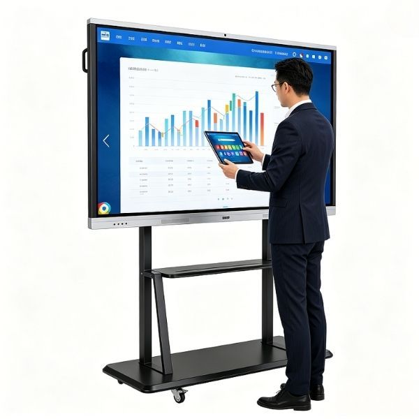98 Inch 4K Smart Board for Classroom 20-Point Touch AI Whiteboard with Wireless Casting Elevator Use Dual Pen