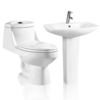 Ensemble de toilette WC en céramique blanche de style moderne Lavabo de salle de bain à double chasse avec structure en deux pièces avec siphon en S Drainage