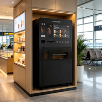 Distributeur automatique de café sans personnel, faible entretien, paiement par carte de crédit et pièces, construction en acier, capacité 150-200, café pour aéroport