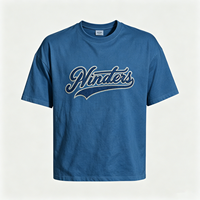 T-shirt épais délavé au soleil avec broderie bleue, style vintage, streetwear, pour homme, haut décontracté d'été, lot en gros