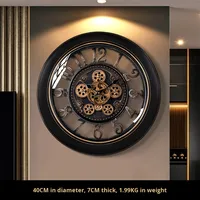 Horloge murale mécanique analogique de style européen pour salon - Design rétro américain haut de gamme vintage rond