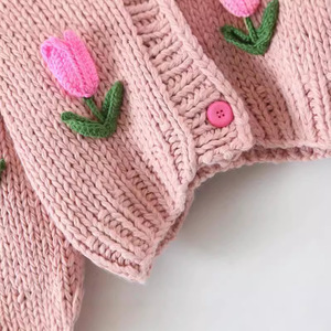 Cárdigan de Punto para Mujer Dalang, Bordado de Tulipanes, Algodón, Corte Holgado, Manga Larga, Cierre de Botón, Estampado Floral - Product Image 3