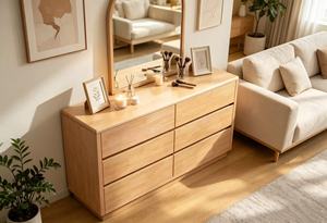 Commode scandinave moderne en bois massif à 6 tiroirs, meuble de rangement pour salon, buffet - Product Image 3