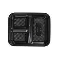 Sunzza – pot chaud rectangulaire en PP noir de qualité alimentaire, emballage à emporter, conteneurs de préparation de repas, stockage des aliments à 3 compartiments 36OZ