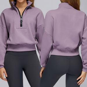 Sweater Lulu Grosir 1/2 Resleting Kerah Tinggi Lengan Panjang Oversize Crop Top Kerah Turun Model Pullover Berbahan Fleece - Product Image 1