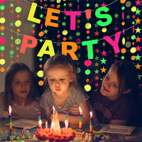 Bannière néon LET'S PARTY, guirlande de lettres en papier fluorescent, décoration suspendue, fournitures de fête pour fête d'anniversaire sous lumière noire UV