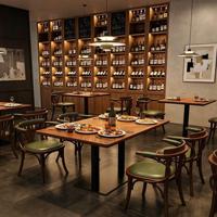 Ensemble table et chaises en bois massif, design rétro, adapté aux restaurants, bars, cafés, hôtels et autres lieux commerciaux