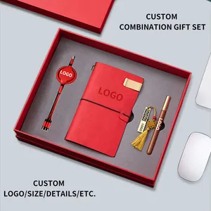 Wholesale Custom Logo Embossed Logo And Pu Leather Notebook Leather Notebook With Elastic Pen Holder Custom Logo Gift Set