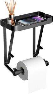 Porte-<span class=keywords><strong>papier</strong></span> <span class=keywords><strong>toilette</strong></span> mural double en acier inoxydable <span class=keywords><strong>noir</strong></span> <span class=keywords><strong>mat</strong></span>, nouveau design, avec boîte de rangement pour salle de bain et cuisine - Product Image 2
