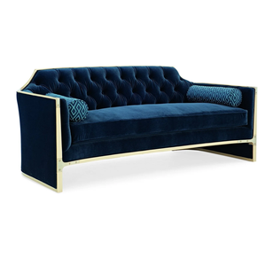 Sofá de Terciopelo Azul Moderno y Lujoso con Respaldo Acolchado para Sala de Estar, Muebles para Recepción de Hotel - Product Image 4