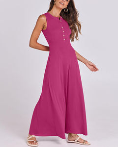 Robe longue sans manches pour femme 2025 Couleur unie Col boutonné Décontractée Ample avec poches Été Plage Fête Port quotidien - Product Image 5