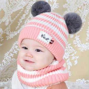 2Pcs Infantil Inverno Listrado Bebê Chapéu Cachecol <span class=keywords><strong>Set</strong></span> Meninas Meninos Inverno Chapéu Pescoço Terno Bebê Quente Malha Beanie Hat Scarf <span class=keywords><strong>Set</strong></span> Novo - Product Image 2