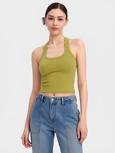 <span class=keywords><strong>Débardeur</strong></span> ajusté sans manches en maille côtelée à col rond pour femme - Product Image 2