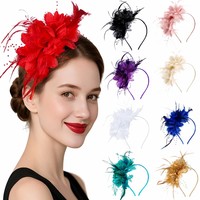 Serre-tête Fascinator Fait Main en Tissu Noir avec Plumes et Fleurs, Vente en Gros, Origine Chine, Idéal pour Mariage, Carnaval, Fête